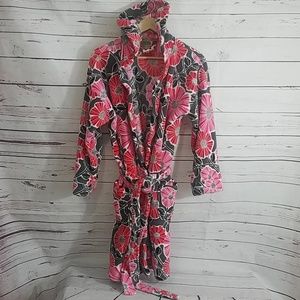 Vera Bradley short fleece bathrobe hooded S/M